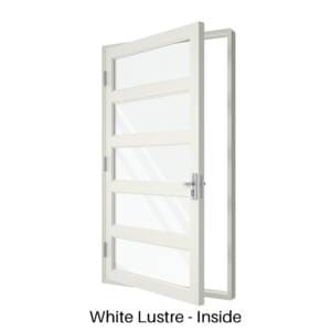 Single Front Entry Door with Four Horizontal Midrails White Lustre Inside Single Front Entry Door with Four Horizontal Midrails White Lustre Inside