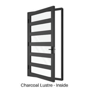 Single Front Entry Door with Five Horizontal Midrails Charcoal Lustre Inside Single Front Entry Door with Five Horizontal Midrails Charcoal Lustre Inside