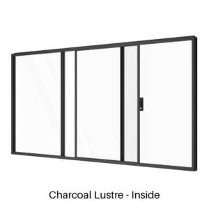 Centre Sliding Window with Two Fixed Lites Charcoal Lustre Inside