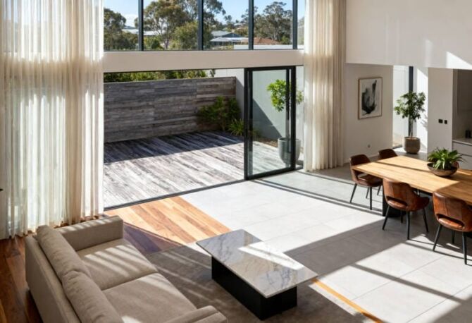 Tile and timber flooring comparison in a modern Australian home interior, showcasing popular flooring options for Perth homes.