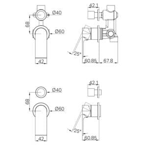 Bianca Shower Mixer With Diverter Separate Back Plate drawings