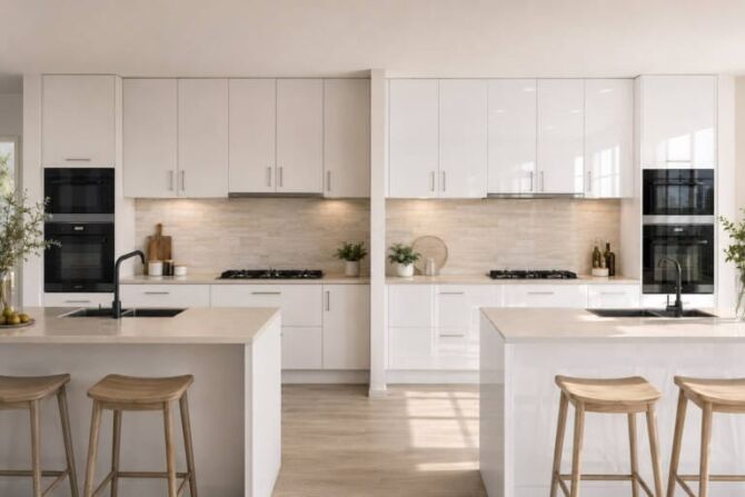 Matte vs gloss kitchen cabinets comparison in a modern Perth kitchen