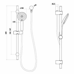 Elle Stainless Steel Hand Shower on Rail Specs