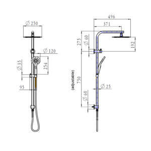 104208 round twin shower on rail