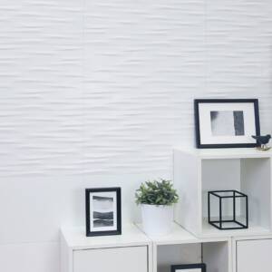 Serenity Sapporo Geometric Tile Installed on wall with picture frames