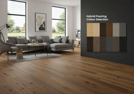 Modern Hybrid Flooring Colour Selection Display in a Stylish Living Room