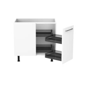 90cm Magic Corner Pull Out Cabinet Right Hand with Sky Gunmetal Handel (Door Open)