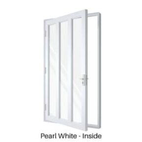Single Front Entry Door with Double Vertical Midrails Pearl White Inside