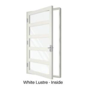 Single Front Entry Door with Four Horizontal Midrails White Lustre Inside