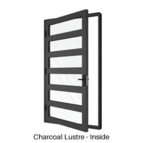 Single Front Entry Door with Five Horizontal Midrails Charcoal Lustre Inside