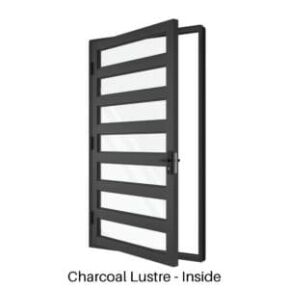 Single Front Entry Door with Six Horizontal Midrails Charcoal Lustre Inside