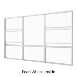 Two Double Hungs with Centre Fixed Lite over Three Lowlites Pearl White Inside