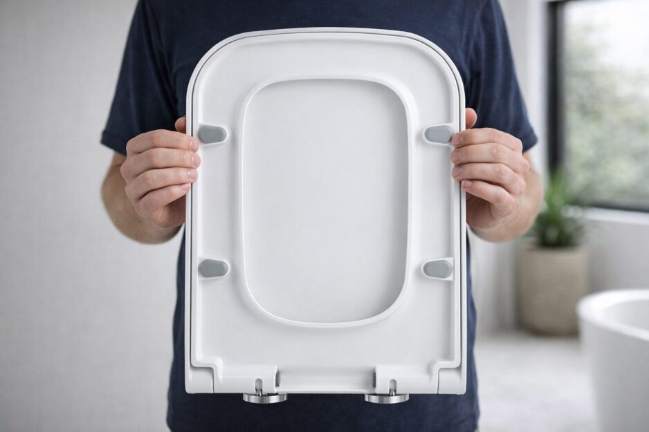 man holding Toilet Seat Replacement
