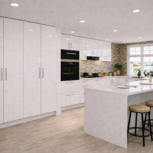 Tall kitchen pantry cupboards integrated into a modern Australian kitchen cabinet layout
