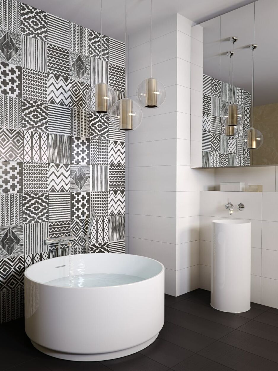 Tribal tile in bathroom