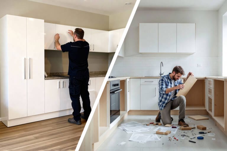 Pre-Assembled vs Flat Pack Kitchen Cabinet side by side comparison