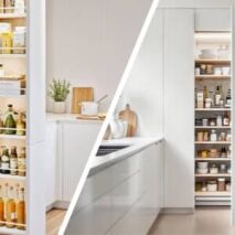 Pull out pantry vs traditional pantry comparison in modern kitchen design
