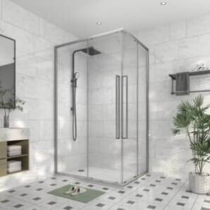 Silver Frame Corner Entry Shower Screen