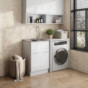 45 litre alpine laundry sink and cabinet in a laundry