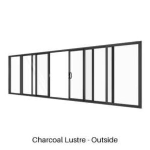 Six Panel Stacking Door Opens Centre Charcoal Lustre Outside