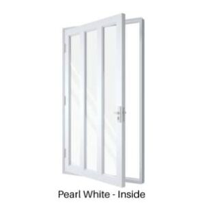 Single Front Entry Door with Double Vertical Midrails Pearl White Inside