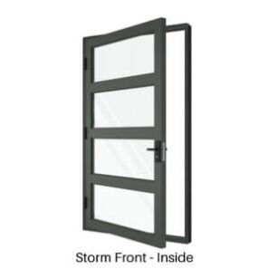 Single Front Entry Door with Three Horizontal Midrails Storm Front Inside