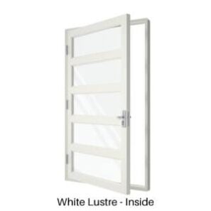 Single Front Entry Door with Four Horizontal Midrails White Lustre Inside