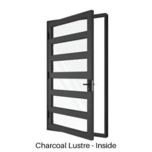 Single Front Entry Door with Five Horizontal Midrails Charcoal Lustre Inside