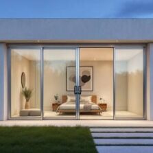 Contemporary Perth home with sleek lockable sliding glass doors leading to a bedroom, showcasing stylish aluminium frames and secure modern design