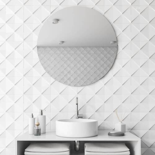 Brooklyn Round Mirror Frameless Brooklyn Frameless Round Mirror in Modern Bathroom Setting