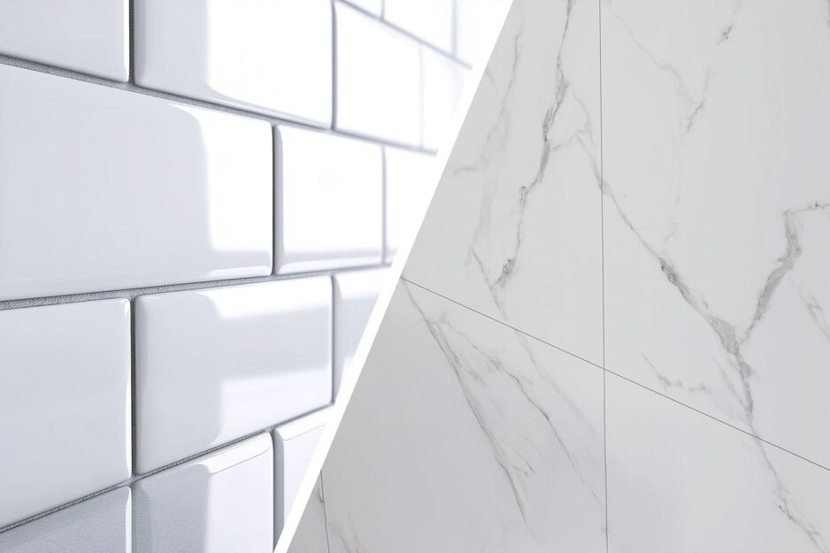 Comparison of pressed edge tiles and rectified edge tiles for wall and floor surfaces