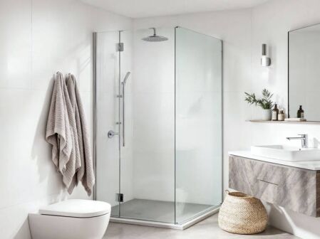 Modern small bathroom renovation with frameless glass shower, wall-hung vanity, and minimalist design – small bathroom renovations Perth