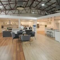 Ross’s Discount Home Centre kitchen showroom in Guildford Perth featuring full-size kitchen displays and modern cabinetry setups