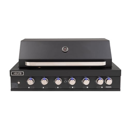 6 Burner Black Built-In BBQ + Hood