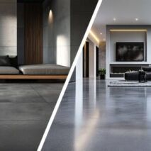 comparison of concrete look floor tiles vs natural concrete flooring in modern living spaces