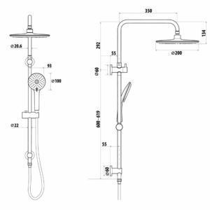 Elle Stainless Steel Twin Shower with Rail Specs