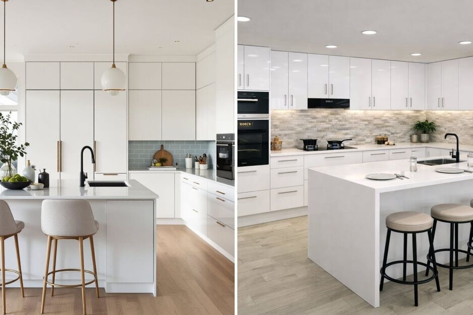 Laminate vs 2PAC Kitchen cabinet comparison split screen