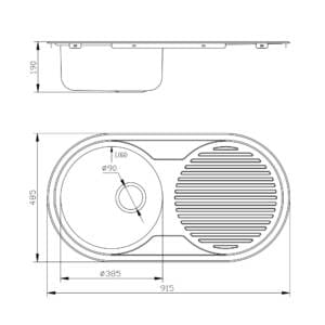 Alpine Orbit Single Bowl:Drainer Kitchen Sink Drawings