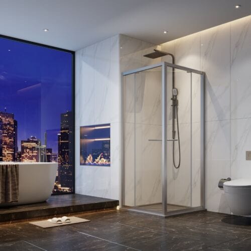 Rolling Door & Return Shower Stainless Steel Brushed Finish Rolling Door & Return Shower Stainless Steel Brushed Finish